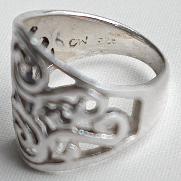 925 Silver Scrolled Filigree Ring Vintage Elegant Delicate Lacework Design - Picture 4 of 6